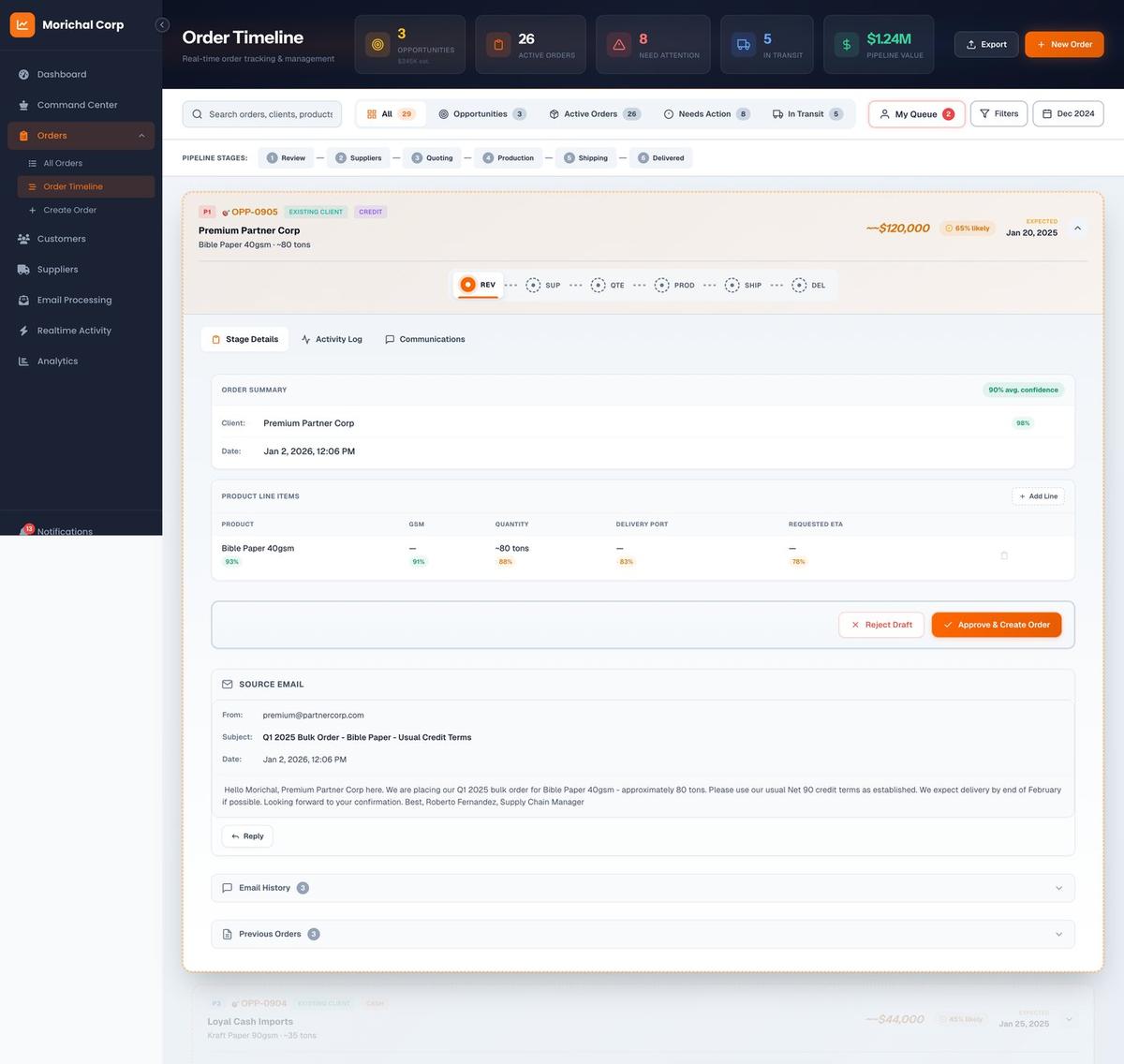 Orders Timeline - Screen 1